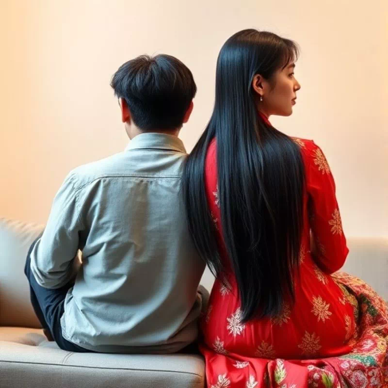 국제결혼 감정 오해, 해결을 위한 5가지 방법 국제결혼 감정 오해로 인해 서로 다른 곳을 바라보며 등을 돌리고 쇼파에 앉아있는 다문화 부부의 뒷모습