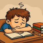 엄마 학원 또 가야 해? 행복을 위한 4가지 질문 대한민국 교육 문제로 인해 학업 스트레스에 지쳐 책상에 엎드려 있는 아이의 모습