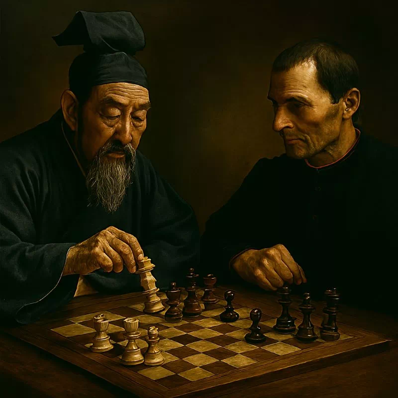 리더십 딜레마: 2가지 선택, 맹자인가 마키아벨리인가? 맹자와 마키아벨리가 체스판을 두고 벌이는 리더십 딜레마