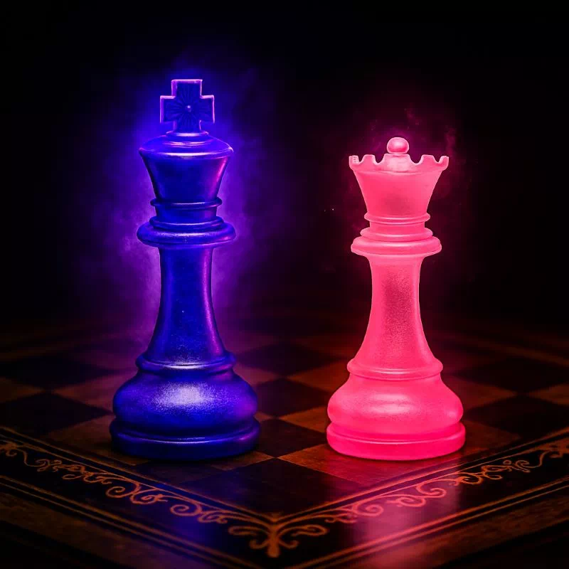 방탄소년단 블랙핑크 전략을 상징하는 보라색 킹과 핑크색 퀸 체스말의 대결