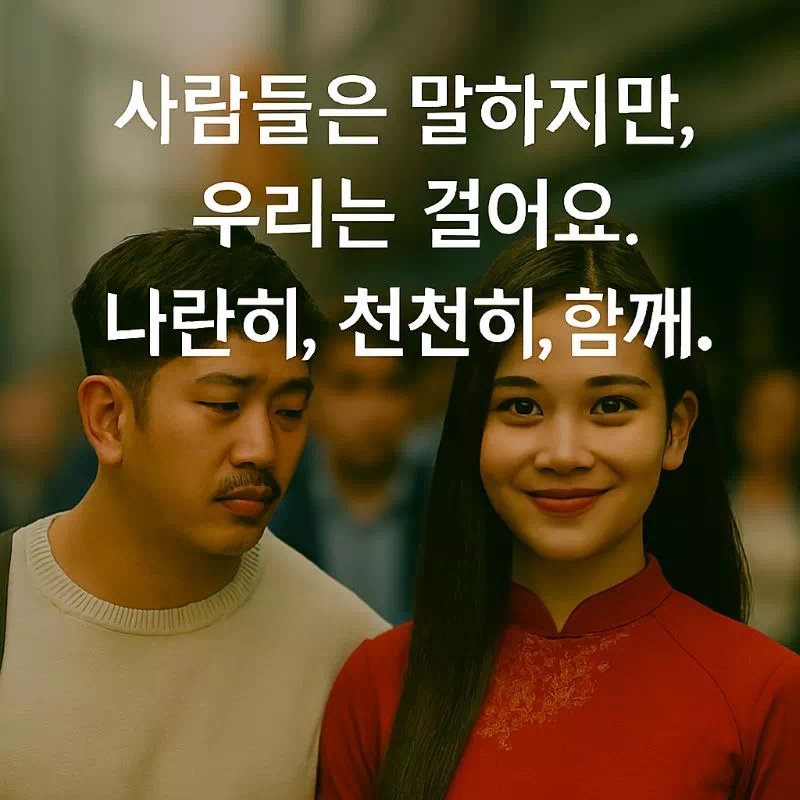 국제결혼 편견 속에서 서로 다른 문화가 조화롭게 얽혀 아름다운 무늬를 만드는 따뜻한 스웨터 이미지.