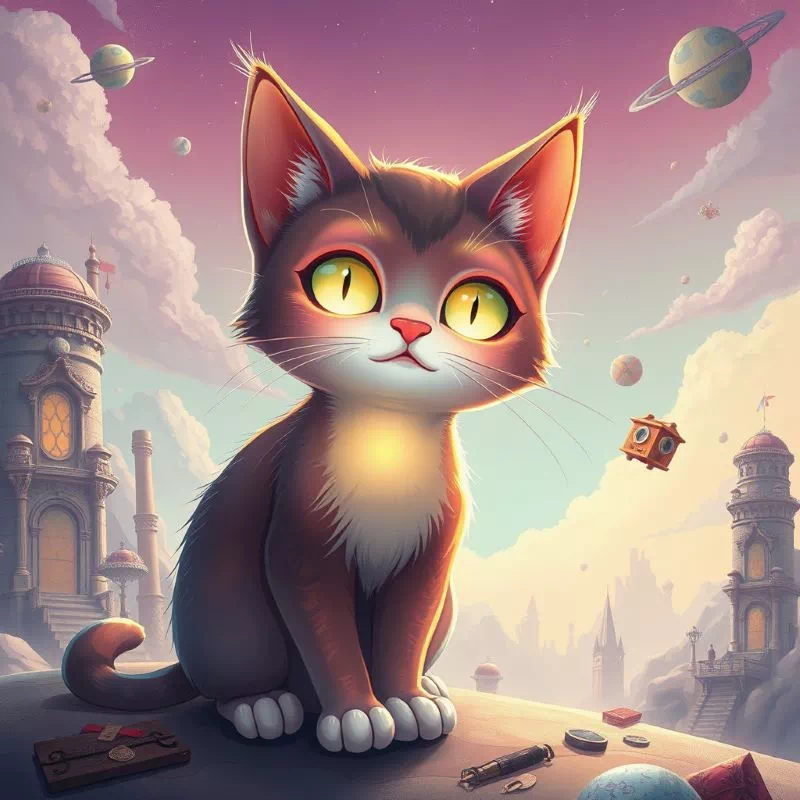 반려동물 기억 상속: 눈에서 빛을 내는 고양이의 SF 일러스트