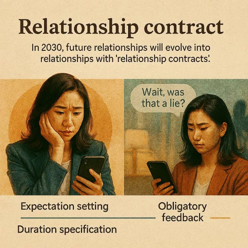 "밥 한번 먹자 빈말"을 하는 상사와 기다리는 신입사원의 세대 갈등 및 기대와 실망을 대조적으로 보여주는 일러스트