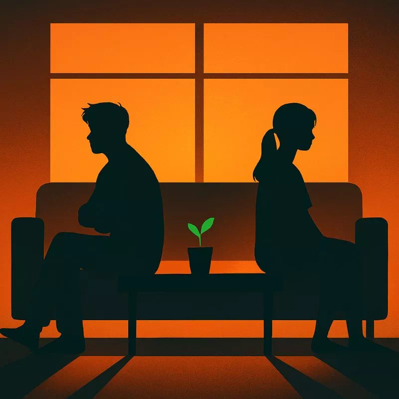 국제결혼 갈등 해소법을 고민하는 부부의 싸움 후 침묵과 화해를 암시하는 이미지