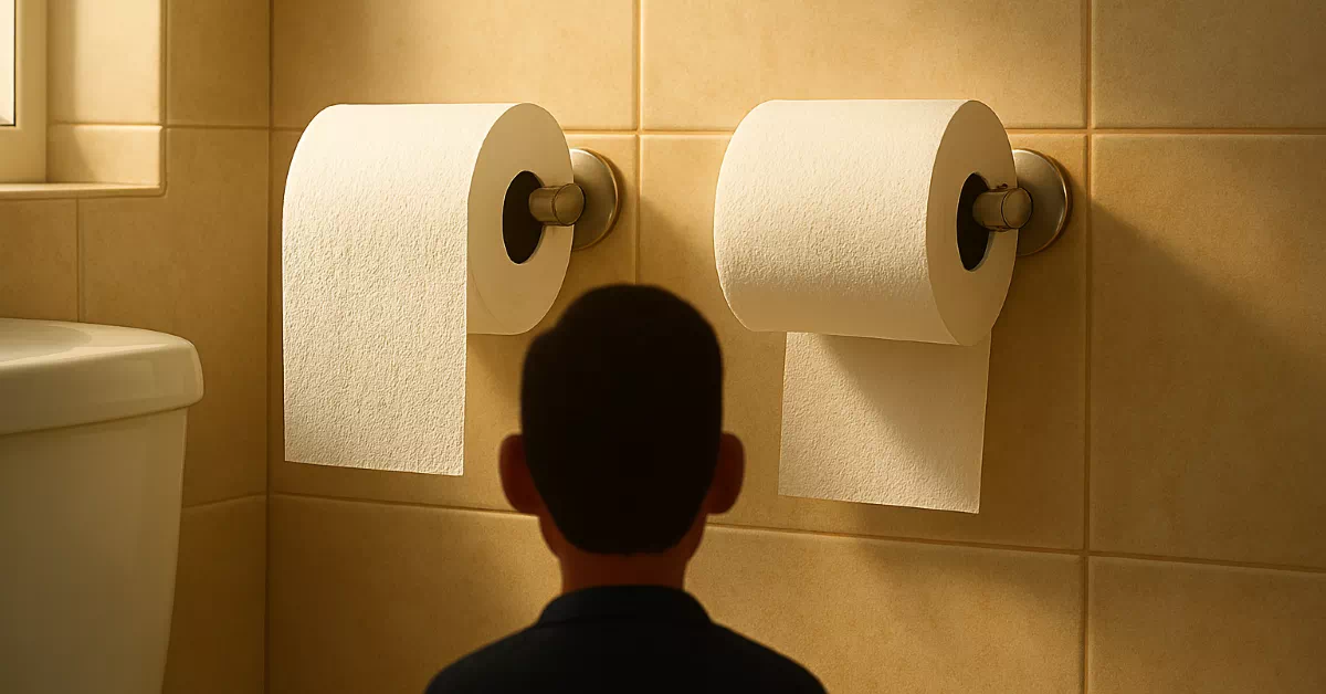 화장실 휴지 방향 논쟁 앞걸이 뒷걸이 비교 장면