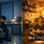 월급 250 좋아하는 일 vs 월급 450 싫은 일, 돈과 행복 사이에서 고민하는 직장인의 현실적인 선택을 표현한 이미지